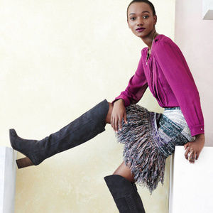 Anthropologie Glinted Sweater Skirt Fringed Pencil By Cecilia Prado ~Size S